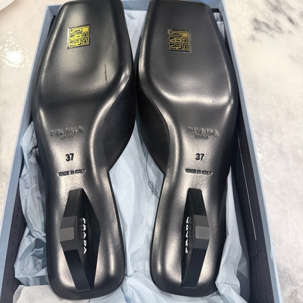 Prada 1I479N Black Satin Square Toe Kitten Heel Mules Sandals Shoes IT 40 - Picture 12 of 13
